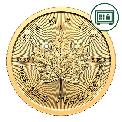 A picture of a 1/20 oz Gold Maple Leaf Coin (2024) - Secure Storage